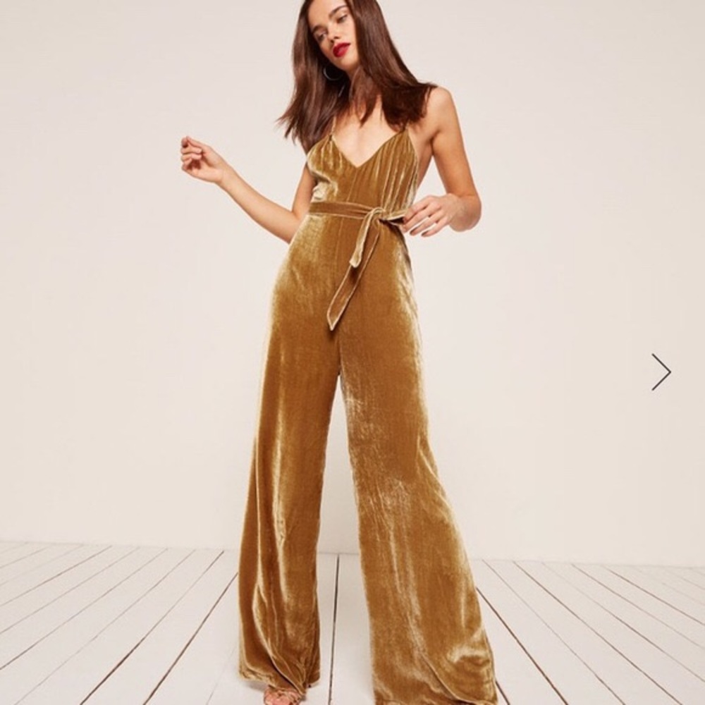NWOT Tags Gold Velvet Jumpsuit